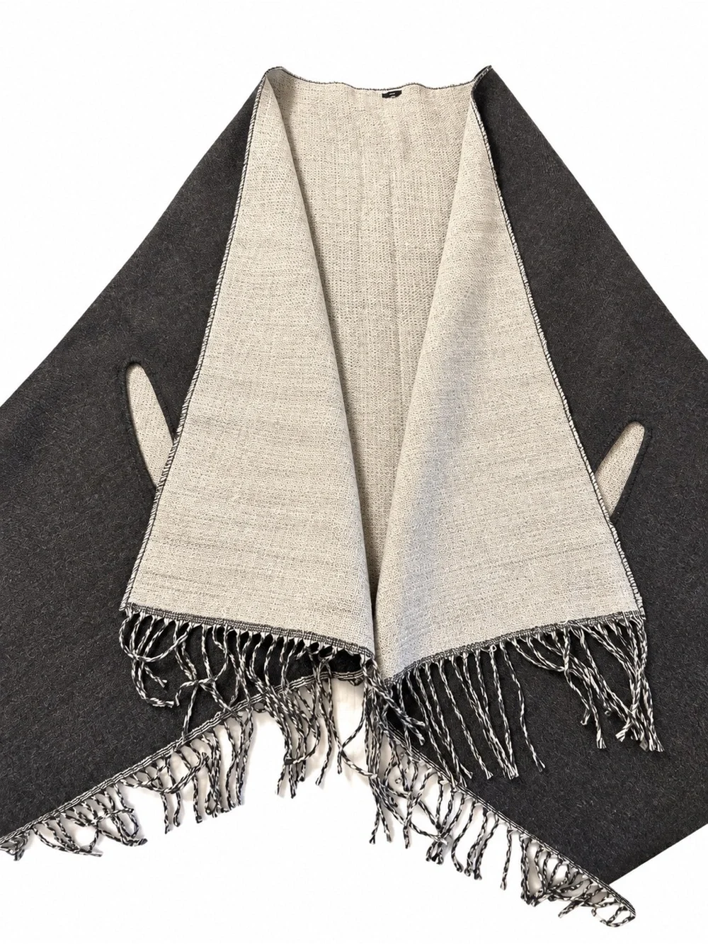 J. Crew Two-Tone Fringe Poncho in Charcoal and Light Gray